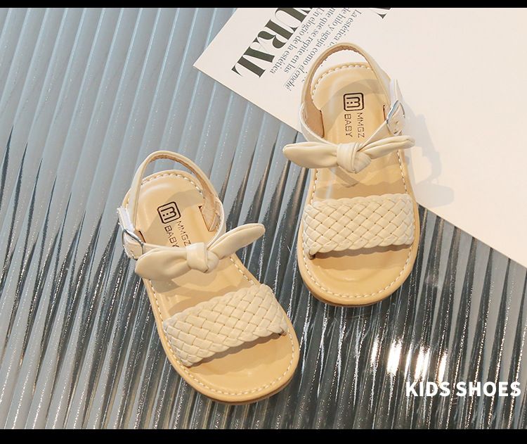 Sandali intrecciati per bambine, scarpe da principessa, primavera ed estate, nuovi sandali in sughero con suola morbida e velcro, con fiocco._voghion.com
