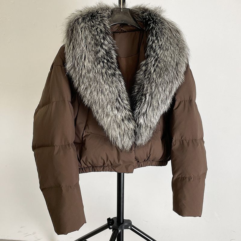 Luxury Winter Short Down Jacket For Women With Detachable Fox Fur Collar, High-Quality White Duck Down, Elegant & Stylish, Loose Fit, Warm_voghion.com