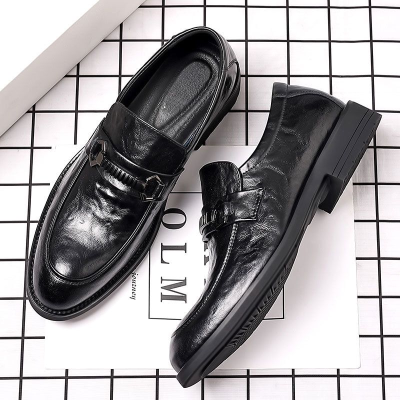 Suitable For All Seasons Men's Business Formal Casual Autumn New British Style Live Work Korean Version Slip-On Trendy Leather Shoes_voghion.com