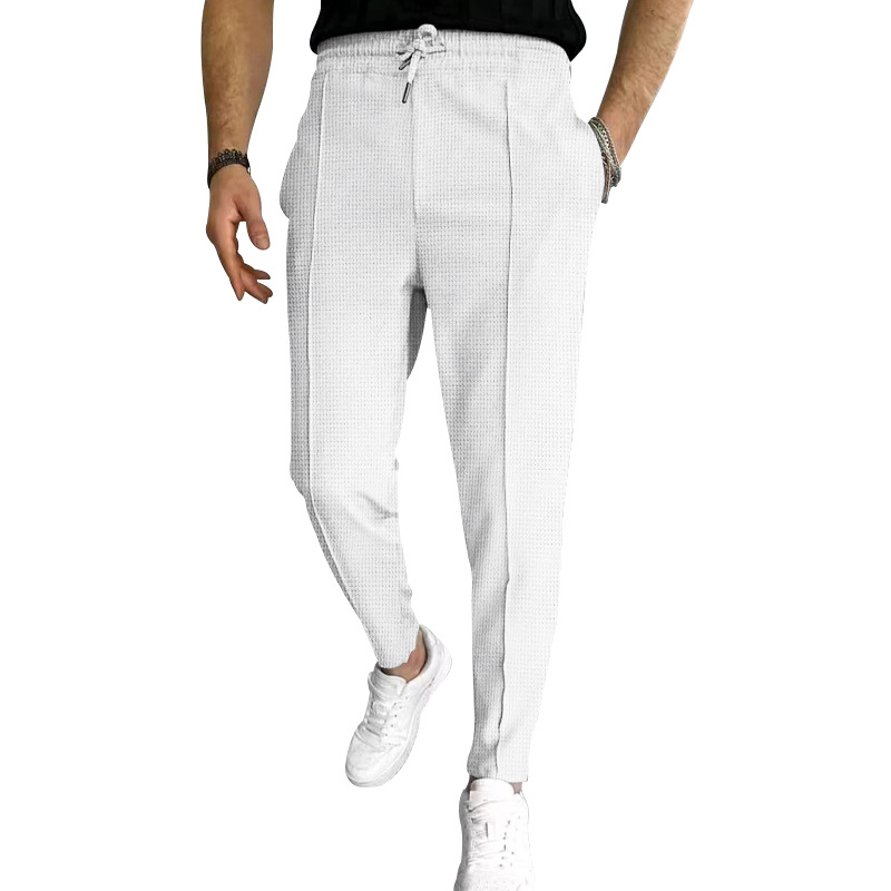 2023 Summer New Men's Waffle Drawstring Sports Casual Pants_voghion.com