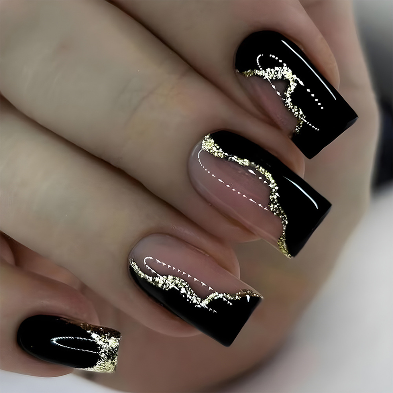 French 24Pcs Simple False Nails with Shiny Powder Mid-length Square Fake Nail Full Cover Nail Tip Wearable Bal_voghion.com