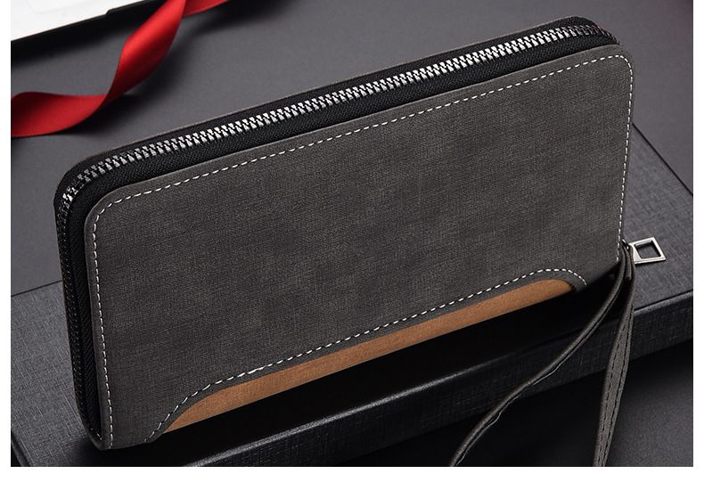 Borse da uomo Portafoglio lungo da uomo Pochette da uomo con cerniera Texture satinata Portamonete multifunzionale alla moda Porta carte Borsa per cellulare_voghion.com