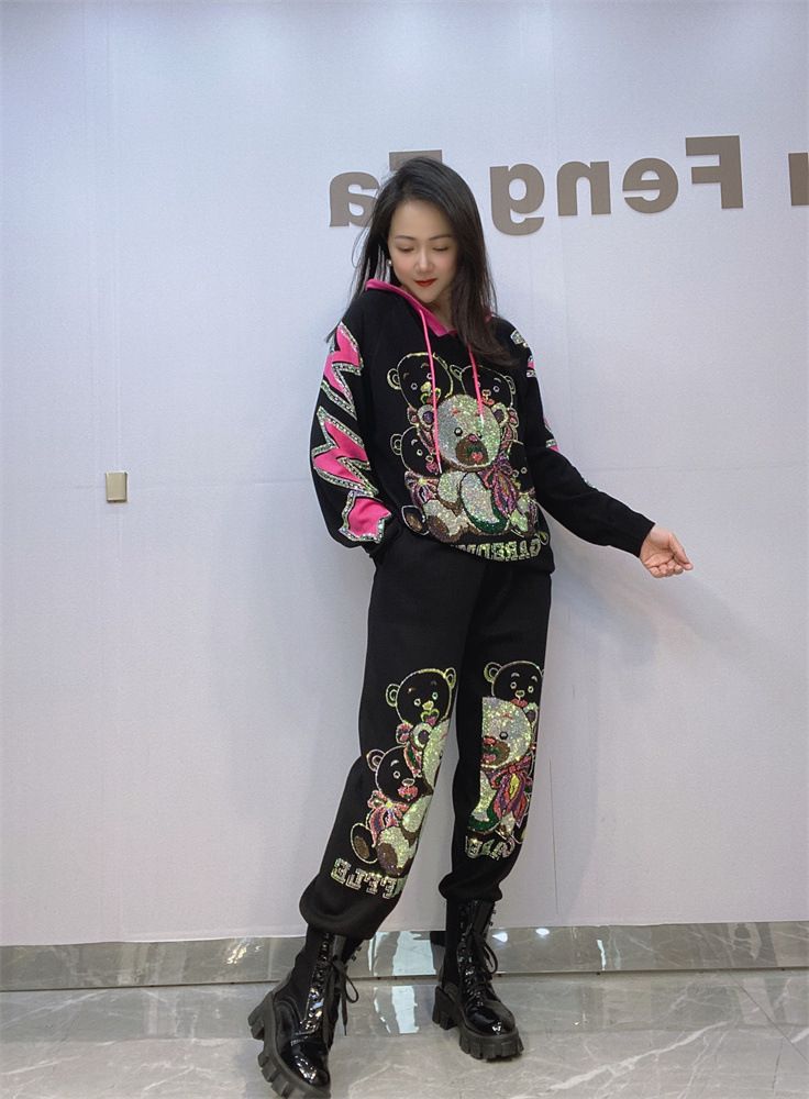 Abbigliamento da donna Pantaloni a maniche lunghe in maglia con cappuccio Tuta casual per donna Primavera e autunno Nuovo grande taglia Tuta resistente in due pezzi alla moda_voghion.com