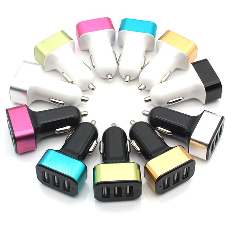 1A 3USB Firkantet med Aluminiumlegering Mobiltelefonoplader, Biloplader_voghion.com