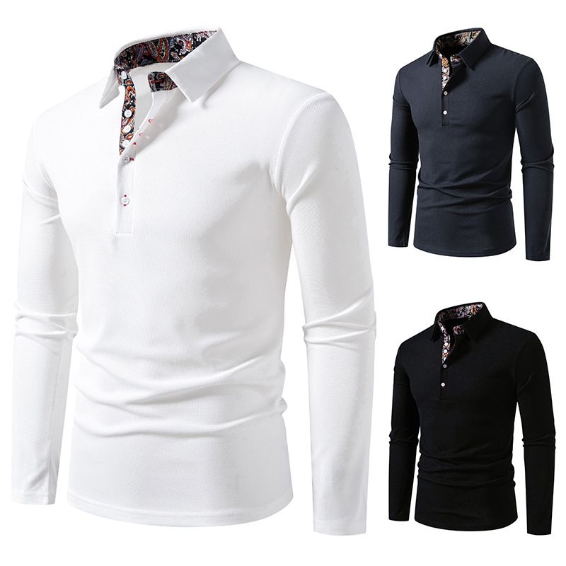 Ironclad GentIronclad Gent Men's Floral Paisley Color Block T-Shirt With Turn-Down Collar And Button Closure Long Sleeve Polo Shirt_voghion.com