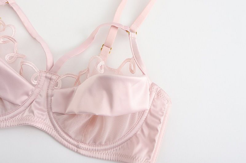 Roupas femininas Roupa íntima sexy francesa, roupa íntima ultrafina de malha respirável de verão, sutiã anti-flacidez com seios grandes_voghion.com