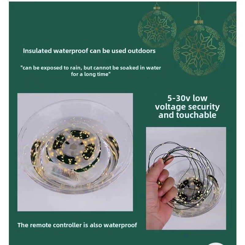 Albero di Natale con telecomando, filo verde, filo di rame, luci a LED, pianta verde zingara, rattan, decorazione per esterni, luci per le feste_voghion.com