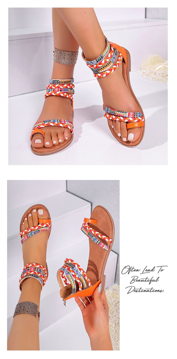Boho Chic Spliced Plus-size Flat Sandals For Women_voghion.com