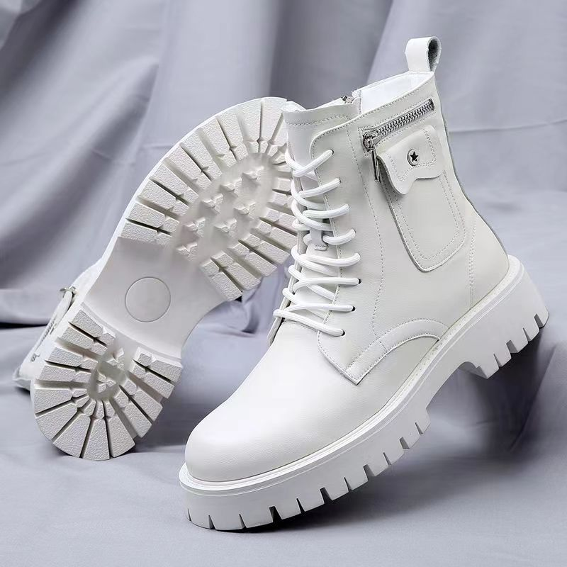Men's Shoes boots men's Martin boots autumn and winter plus velvet high-top casual leather shoes British versatile thick-soled knight short boots_voghion.com