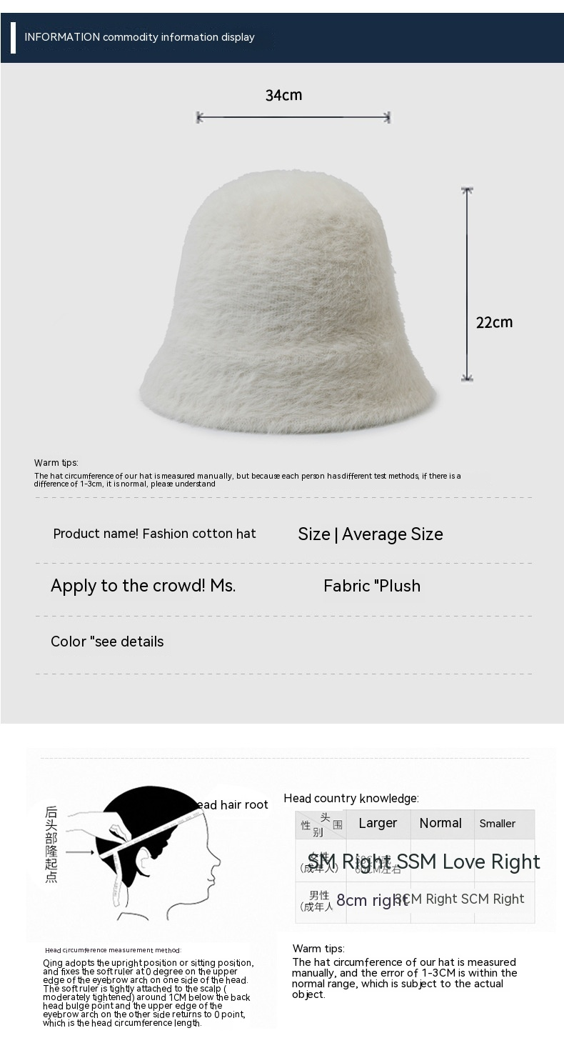 Volto femminile, pelo di coniglietto, versione coreana autunnale e invernale, cappello versatile alla moda, per esterni_voghion.com