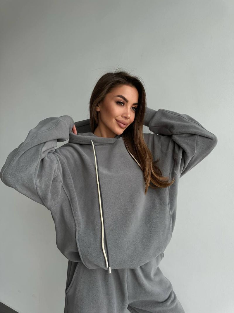 Conjunto de sudadera con capucha extragrande y pantalón jogger para mujer - Conjunto de dos piezas con forro polar en gris y caqui | Comodidad con cordón y estilo urbano_voghion.com
