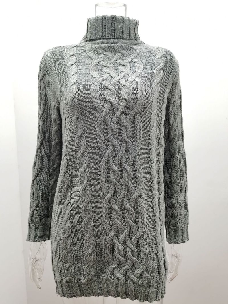 Damenbekleidung Pullover Damen Strickpullover Herbst und Winter verdickt zwei Revers Retro dicke Linie verdrehtes Kleid Wolle_voghion.com