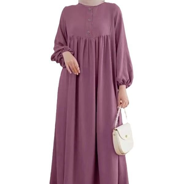 Abbigliamento da donna, abito lungo, abito largo, alla moda, casual, con maniche a lanterna_voghion.com