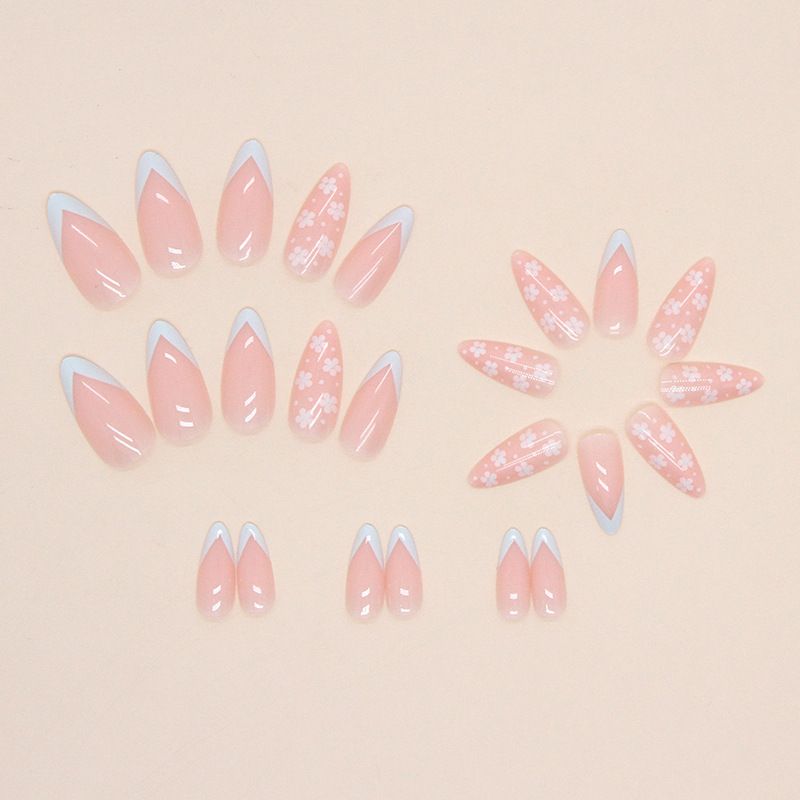 Manicure estiva floreale carina diagonale blu chiaro fresca Indossare smalto per unghie rimovibile_voghion.com