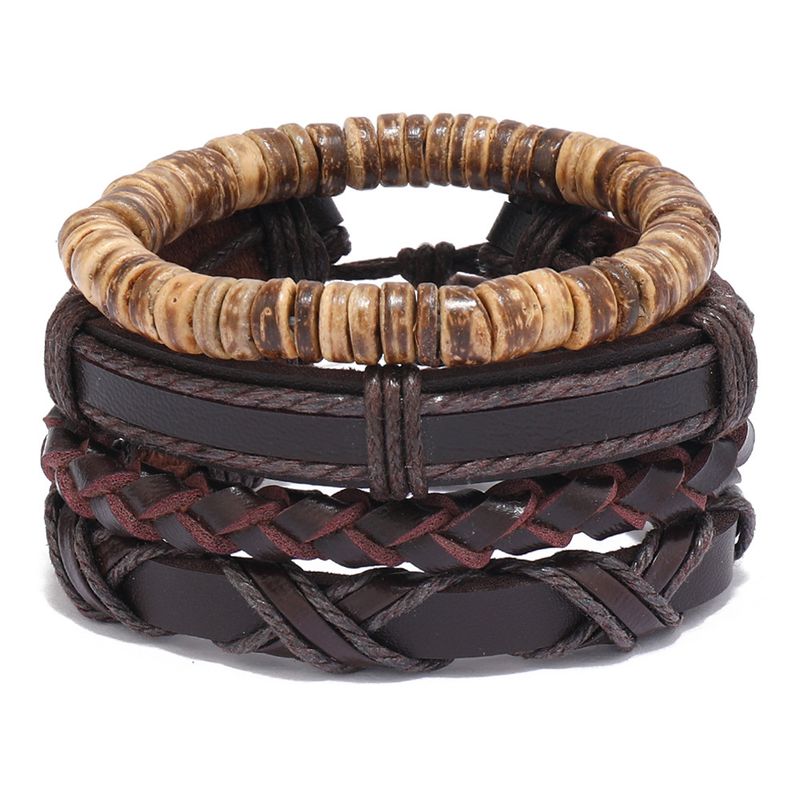 Geometric Woven Pearl Brown Anti-Fatigue Two-Tone Women's Individually Wrapped Bracelet_voghion.com