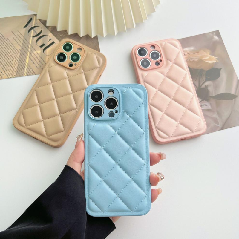 Phone Case Solid color diamond down jacket suitable for 15promax 14 mobile phone case leather 13 X_voghion.com