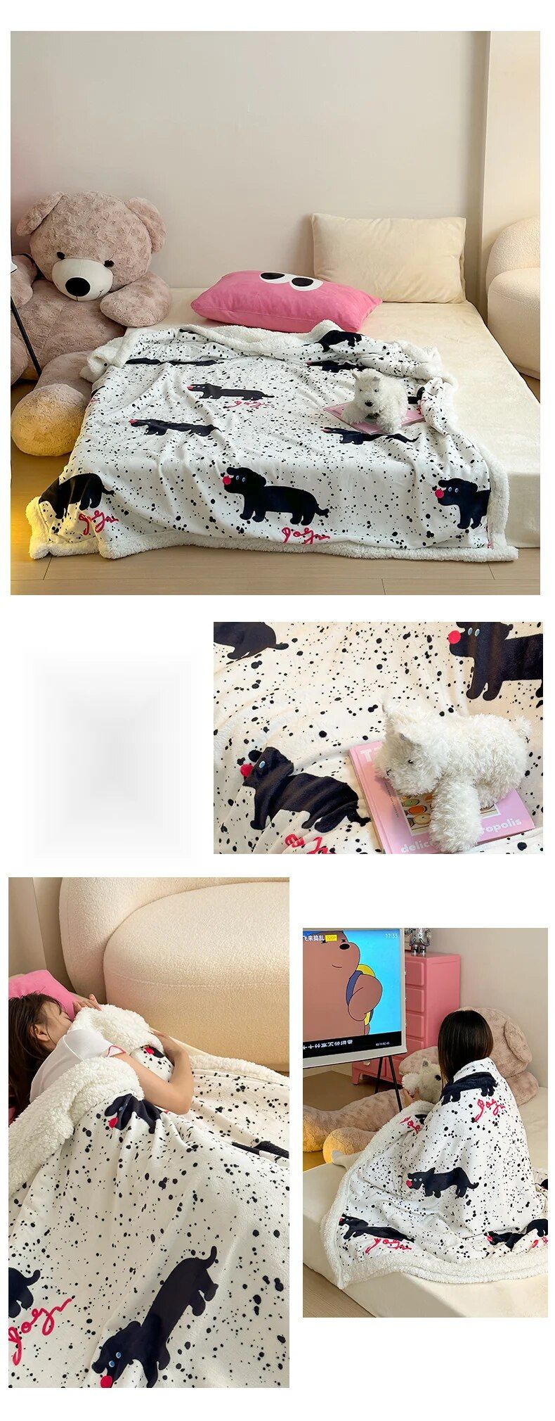Black Pink Milk Lamb Plush Sofa Car Knee Lunch Rest Office Shawl Blanket_voghion.com