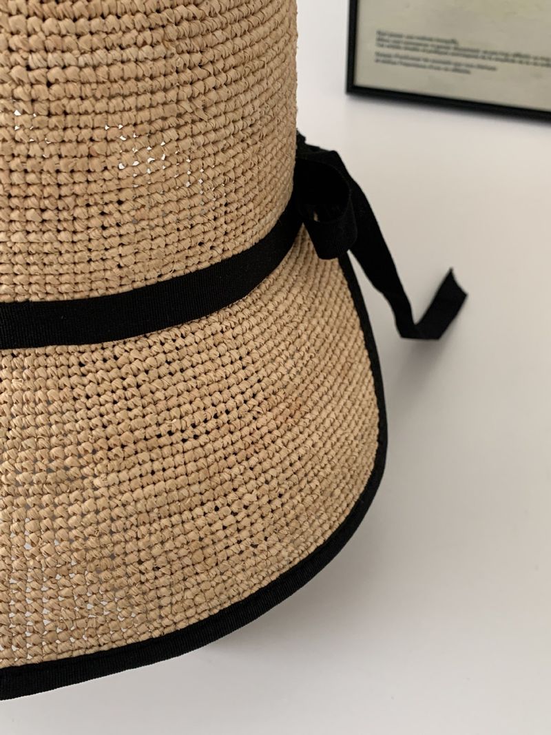 Sombrero de pescador de ala ancha para mujer, con protección solar, tejido de hoja de palma, para vacaciones de verano en la playa y al aire libre_voghion.com