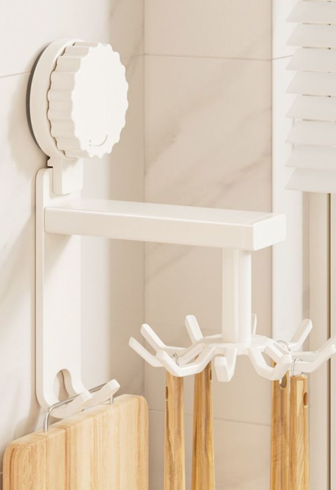 Supporto girevole Mered con ventosa per spatole e cucchiai, da appendere alla parete, organizer per utensili da cucina_voghion.com