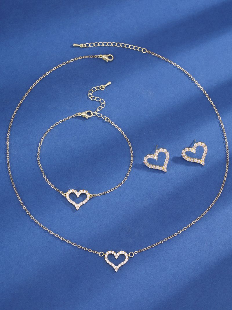 3PCS Jewellery Set for Women Sterling Silver Crystal Zirconia Heart Pendant Necklace and Earrings with Bracelet jewelery Set Birthday Gifts_voghion.com