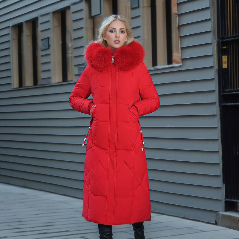 Abbigliamento da donna Giacca in cotone da donna di media lunghezza invernale nuova moda sottile sopra il ginocchio giacca in cotone grande collo in pelliccia giacca in cotone ispessito alla moda_voghion.com