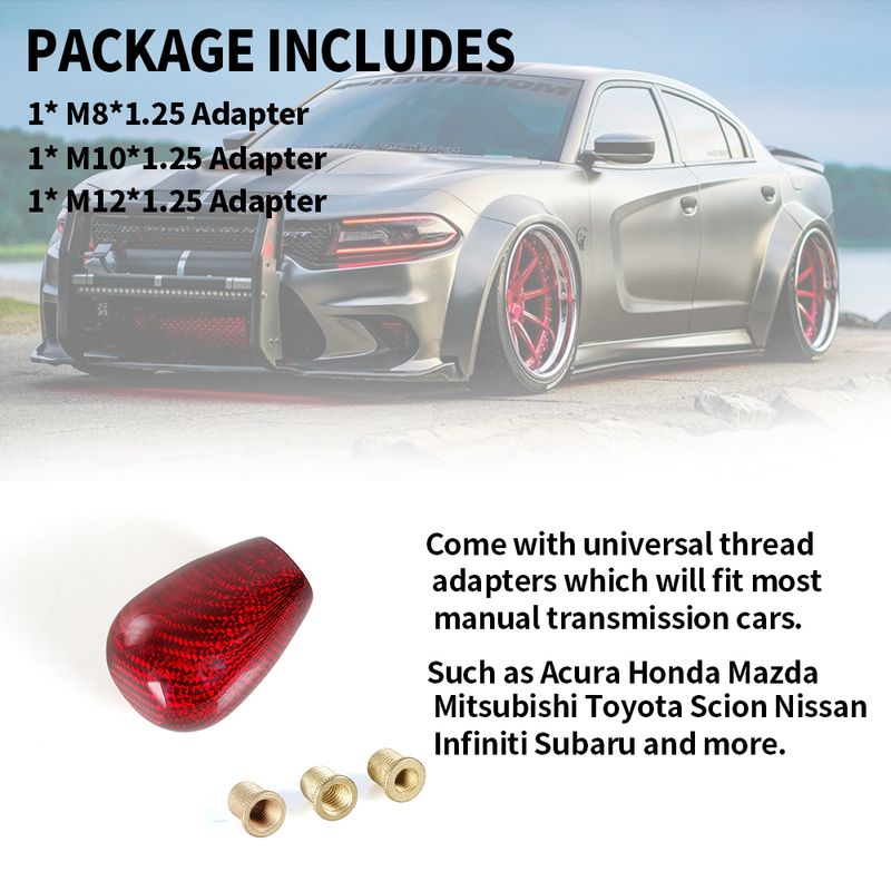 Universele ovale auto handmatige koolstofvezel versnellingspook met adapter versnellingspookkop versnellingspookknop JDM-stijl SFN105_voghion.com