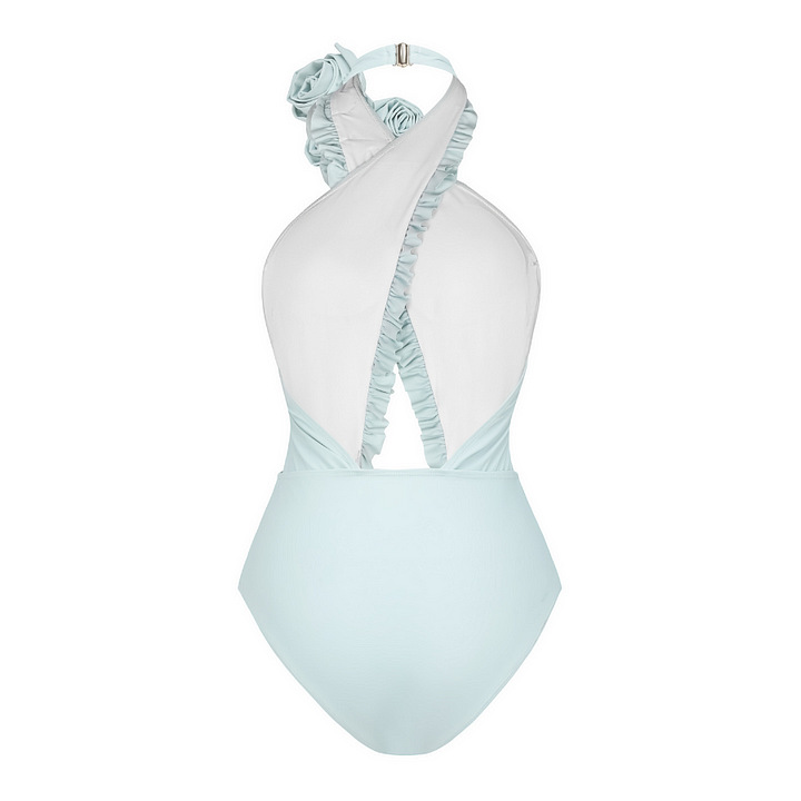 Women's 3D flower halter neck backless swimsuit and wrap skirt suit for women_voghion.com