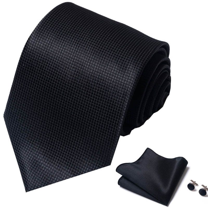 Corbata de seda de poliéster de alta calidad unisex para hombre, corbata formal de color sólido, bolsillo, toalla, gemelos, juego de jacquard_voghion.com