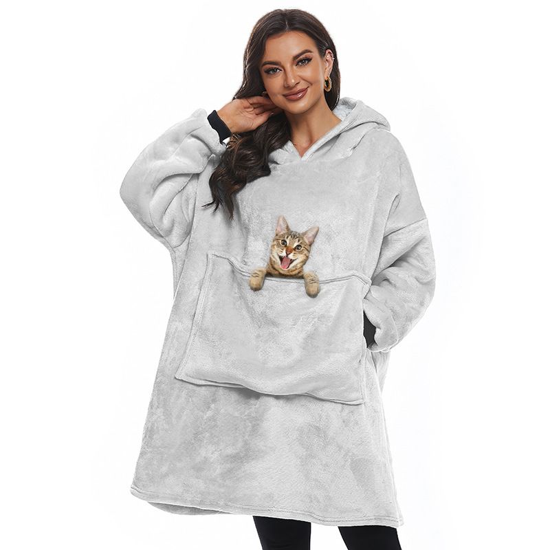 Damendecke mit tiefen Taschen, Kapuzenpullover, Haustiertaschendecke, TV-Decke_voghion.com