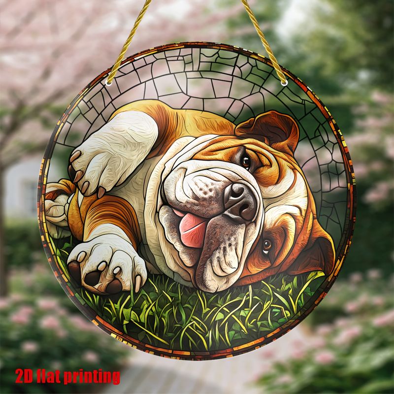 8x8in Bulldog Sun Catcher - Acrylic Pet-Themed Wall Decor, Window & Porch Hanging - Unique Gift For Dog Lovers & Housewarming_voghion.com