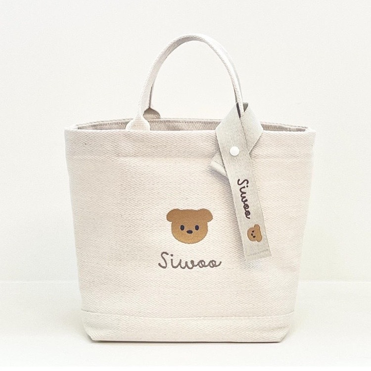 Korean Instagram Mommy Canvas Cartoon Embroidered Lightweight Handbag Fashionable Minimalist Bento Cart Mother and Baby_voghion.com