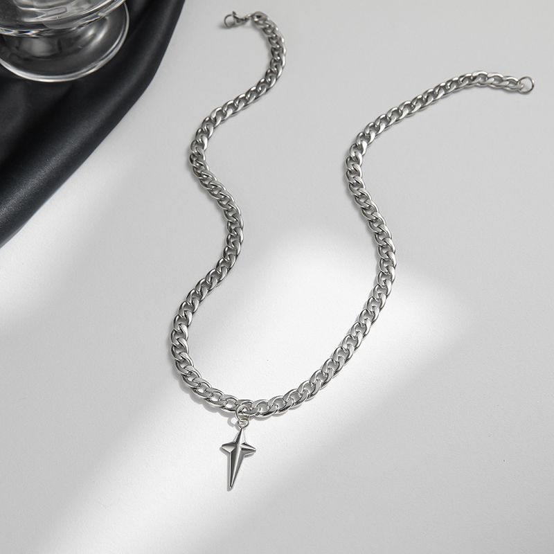 Collana con ciondolo a stella in acciaio al titanio per uomo, collana con maglione cubano, semplice accessorio di moda di nicchia_voghion.com