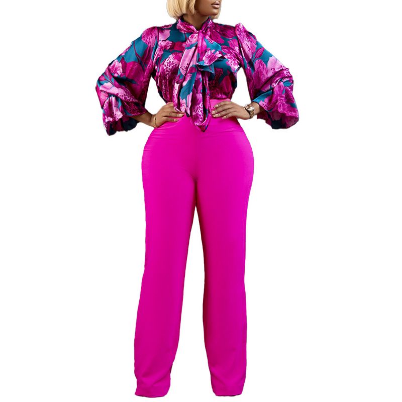 Dameskleding herfst en winter losse grote maten casual bedrukte shirts met lange mouwen wijde pijpen broeken cross border tweedelige set_voghion.com