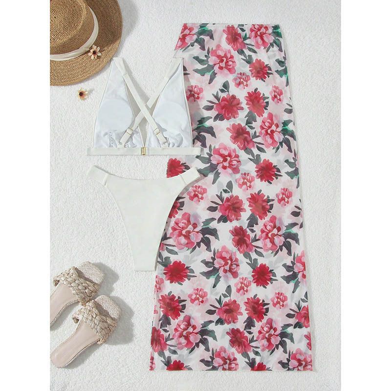2025 Nowy drukowany strój kąpielowy plażowy trzyczęściowy zestaw dla kobiet, strój kąpielowy bikini na gorące wiosenne wakacje_voghion.com