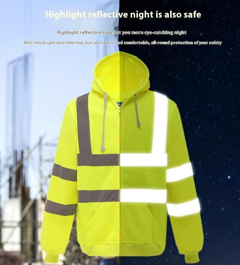 Reflektéierend fir Wantersport Vëlosport, Waarm Fluoreszent Jackett, Nuecht Héichhellegkeet Faarfblock Hoodie, Reflektéierend_voghion.com