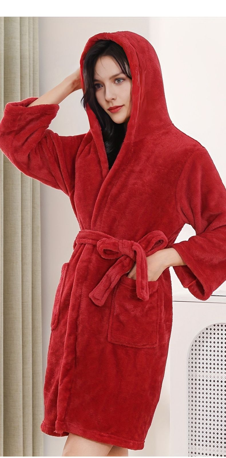 Home Textile Solid Color Large Size Soft Touch Hooded Nightgown Ladies Short Home Clothes Hotel Bathrobe Bathrobe_voghion.com