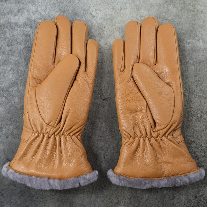 Double Layer Winter Warm Thickened Genuine Sheepskin Wool Integrated Women's Children's Gloves_voghion.com