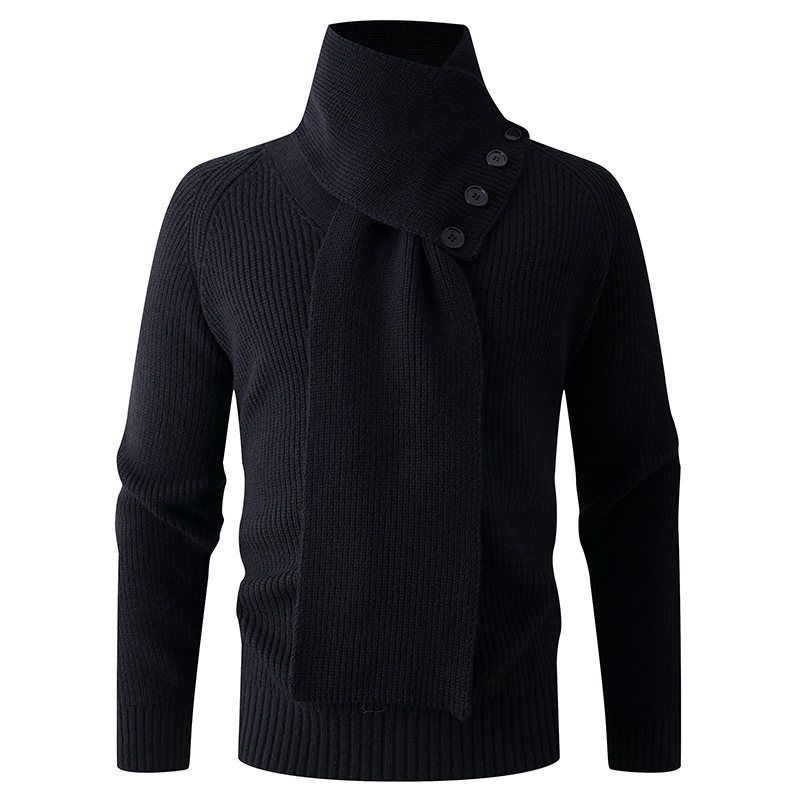 Men's High Neck Button Scarf Pullover Sweater – Winter Knitwear Casual Base Layer (Black, Red, Apricot, Grey, M-4XL)_voghion.com