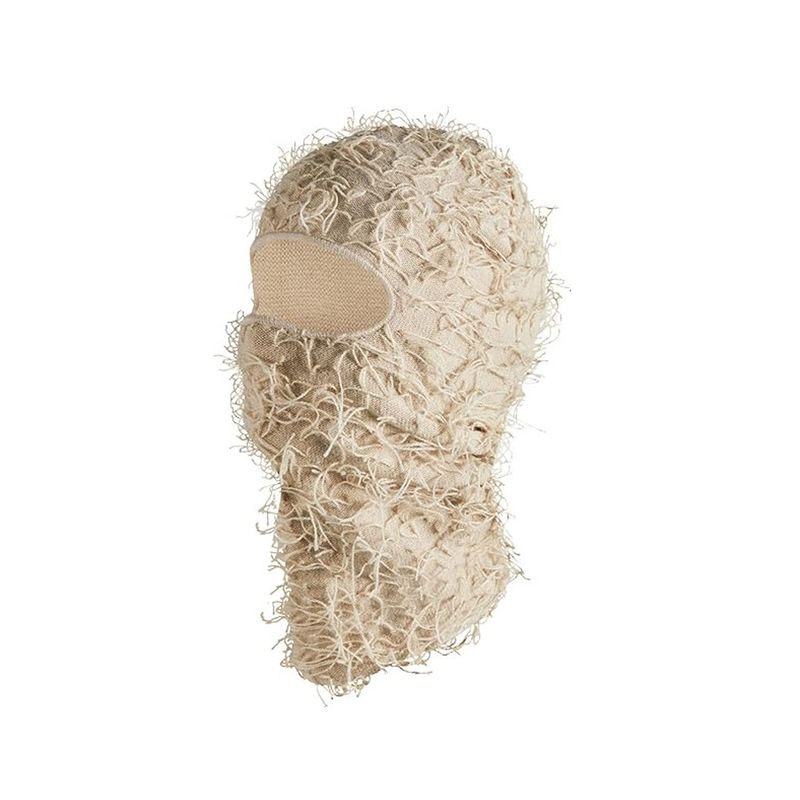 LazyZoom Nuovo copricapo con mascherina calda in maglia, mimetico jacquard, con foro singolo, berretto antivento da sci in peluche_voghion.com