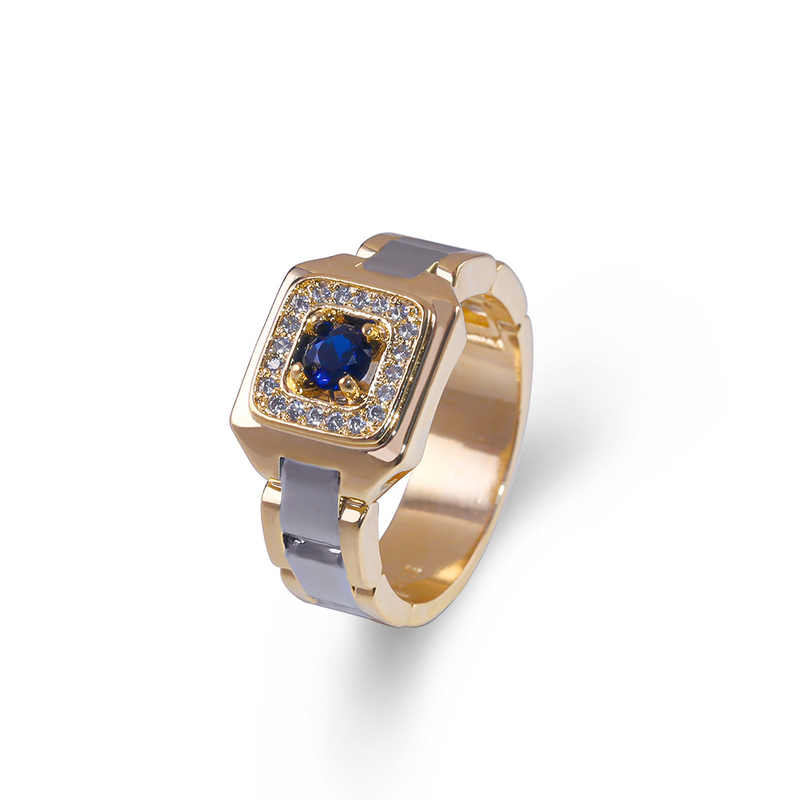 Fonte de comércio eletrônico Anel de gema azul incrustado Luxo Masculino Noivado Casamento Joias de mão_voghion.com