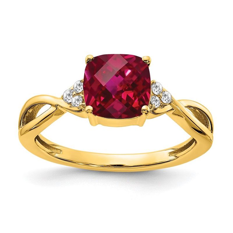 14k Checkerboard Created Ruby And Diamond Ring_voghion.com