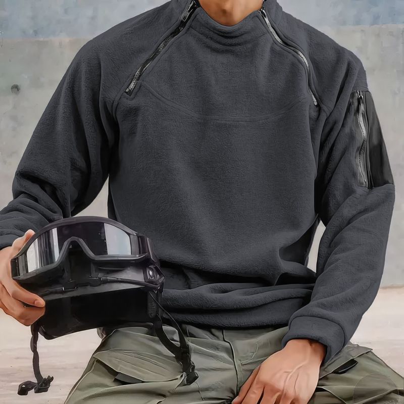 Maglione da uomo con scollo rotondo, tasca sul braccio, tinta unita, per attività all'aperto, codice europeo transfrontaliero, autunno e inverno_voghion.com