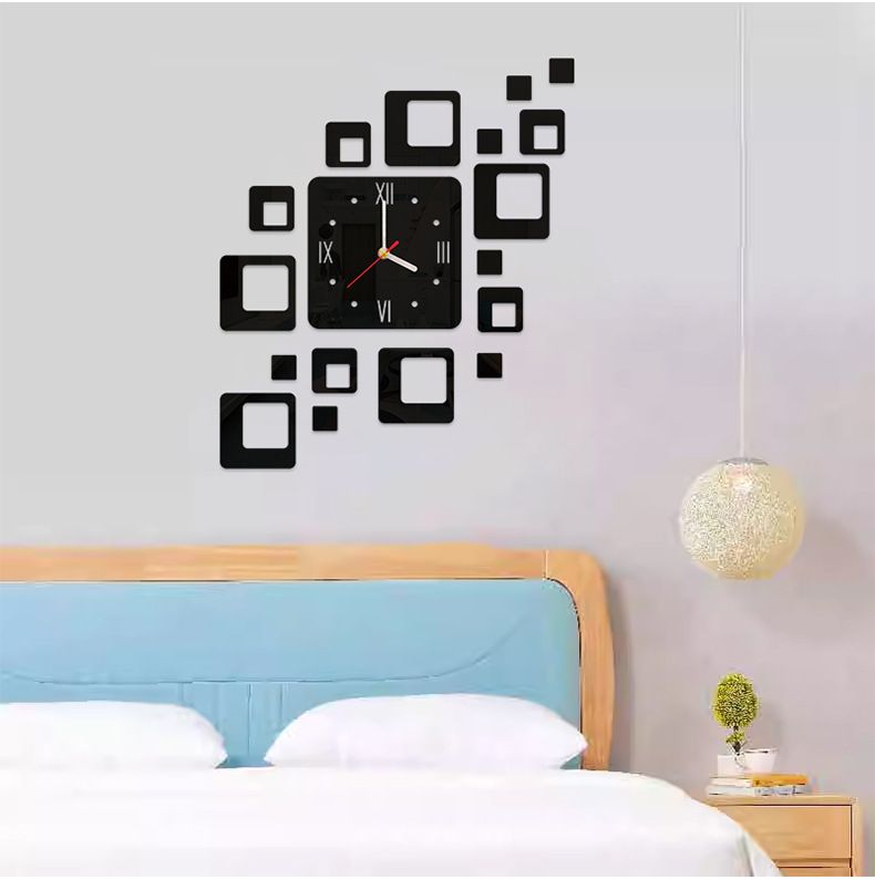 DIY akryl väggblock klocka, hem fondvägg, vardagsrum, sovrum dekoration klocka_voghion.com