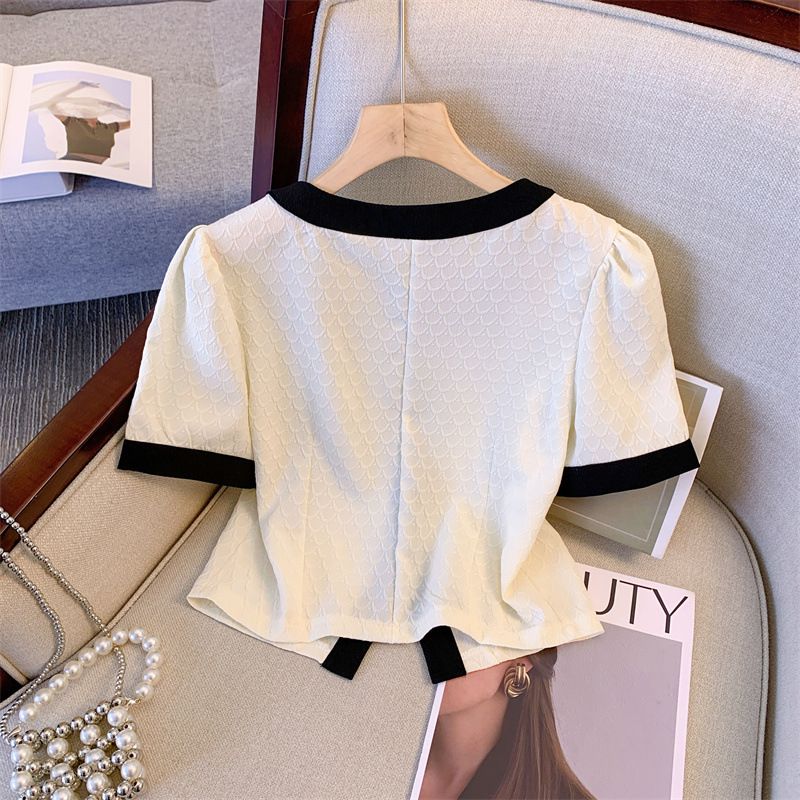 Women's Clothing Large Size Suit For Women In Summer, Two Piece Suit For Fat Girls, Age Reducing Splicing, Button Square Collar Top With High Waist_voghion.com
