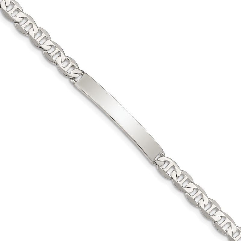 Sterling Silver Polished Engraveable Anchor Link ID Bracelet_voghion.com