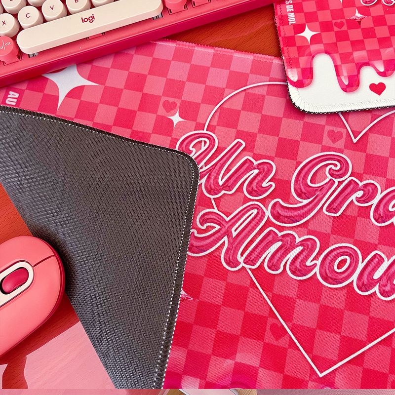 Tappetino per mouse originale JoeJoe Gingham Heart, di qualità imbattibile, in tessuto, per computer, e-sport, ufficio, scrivania, gioco, rosa._voghion.com