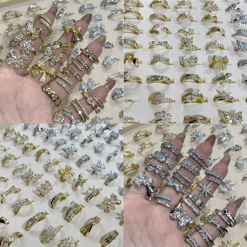 Bague ajustable haut de gamme en zircon, style léger, pour femme, fabrication artisanale robuste. Vente en gros transfrontalière d'Asie du Sud-Est. Bague légère en zircon._voghion.com