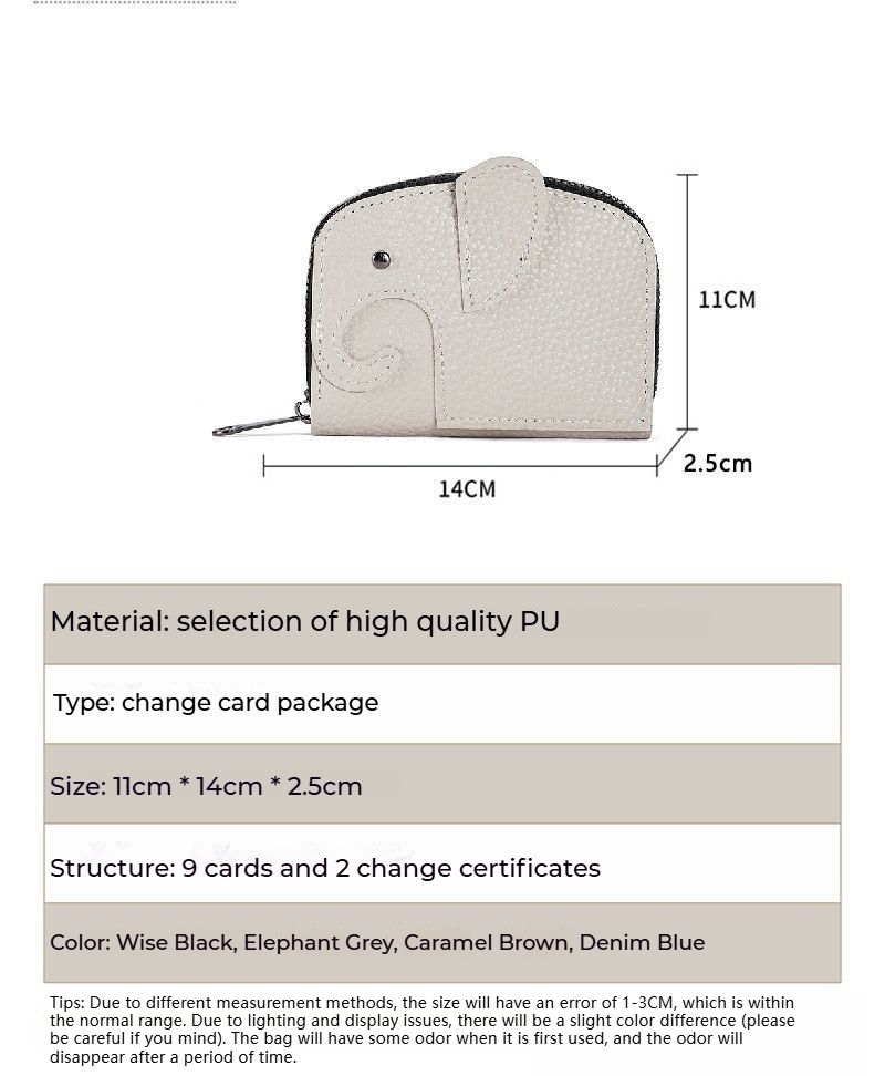 Porte-cartes mignon pour femme, niche personnalisée, grande capacité, plusieurs emplacements pour cartes, porte-cartes anti-démagnétisation compact en forme d'éléphant_voghion.com