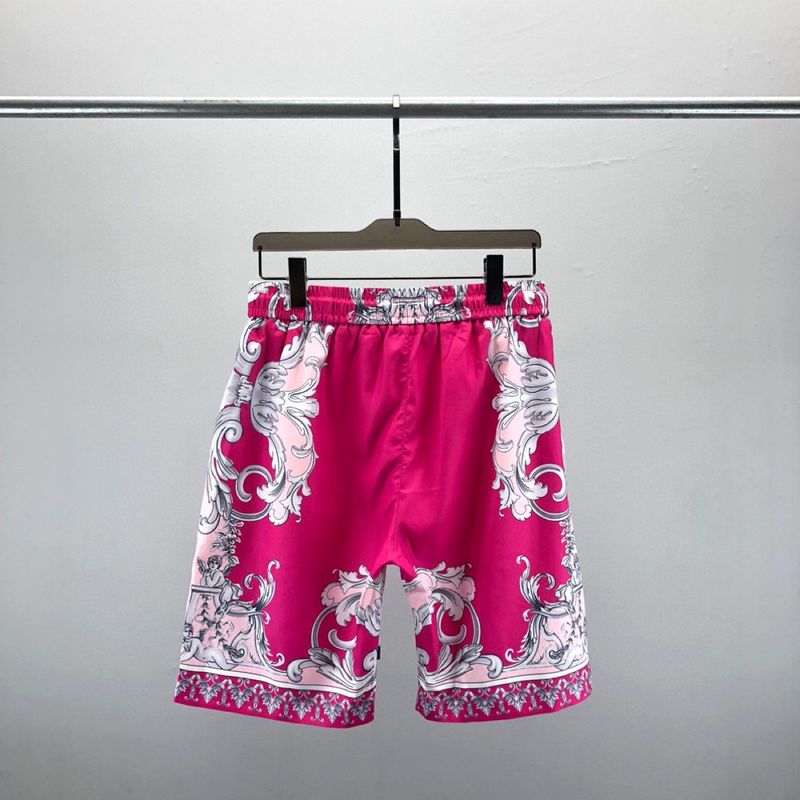 Fashionable VE short sleeved shirt set with pink 3D printed pattern design, unisex top and shorts_voghion.com