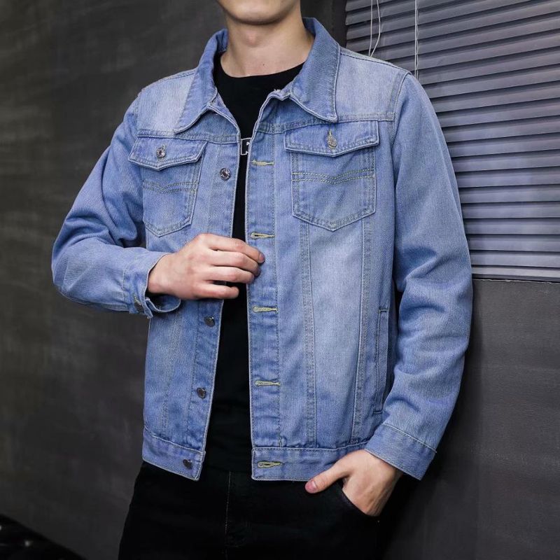 Giacca in denim da uomo, versione coreana, vestibilità slim, primavera/autunno, ampia giacca in denim_voghion.com